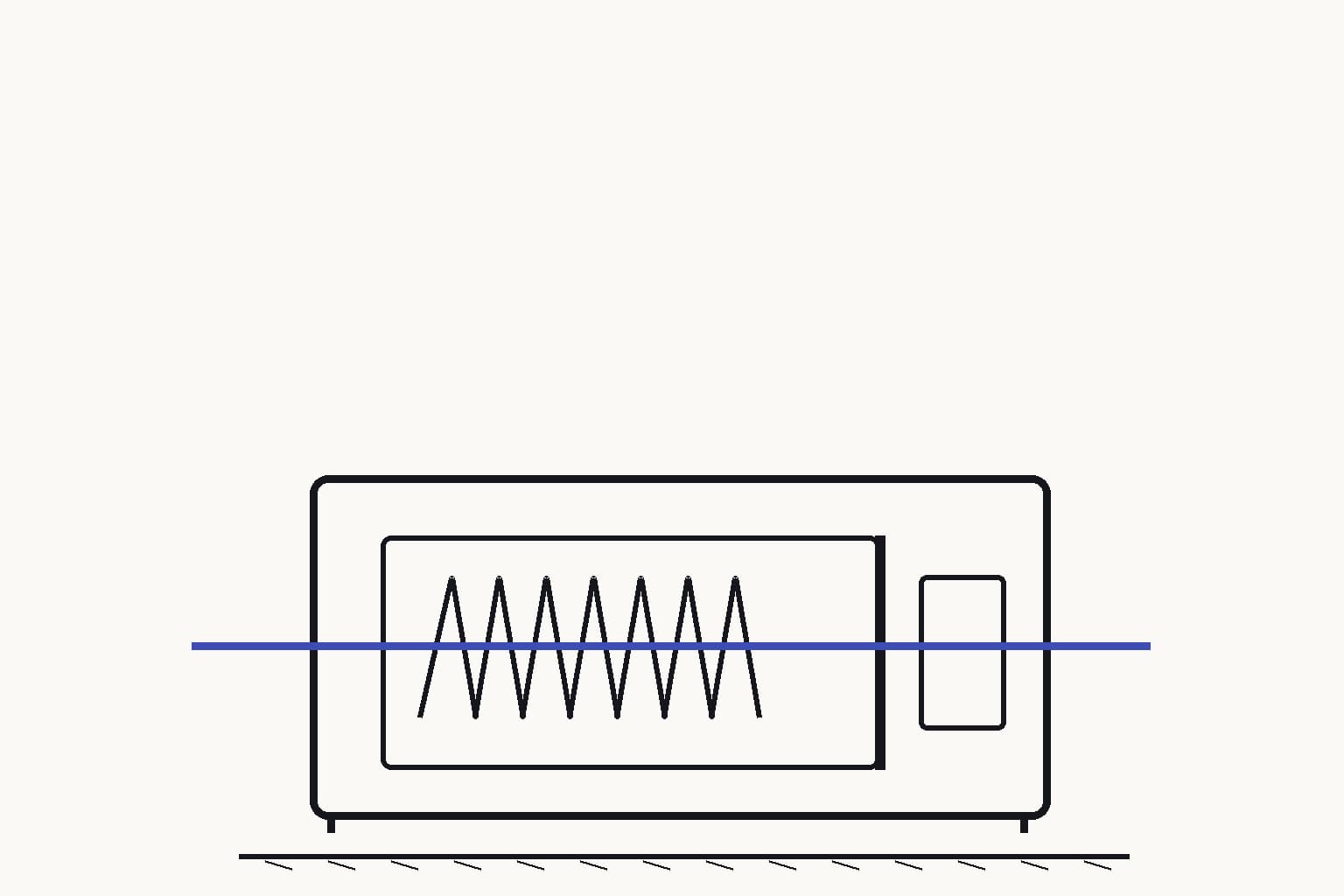 A modular direct-air-capture contactor standing alone on a concrete pad, its front panel cut away to reveal a pleated porous sorbent sheet — Sparse indigo airflow passes through the pleated sorbent and exits the rear plenum