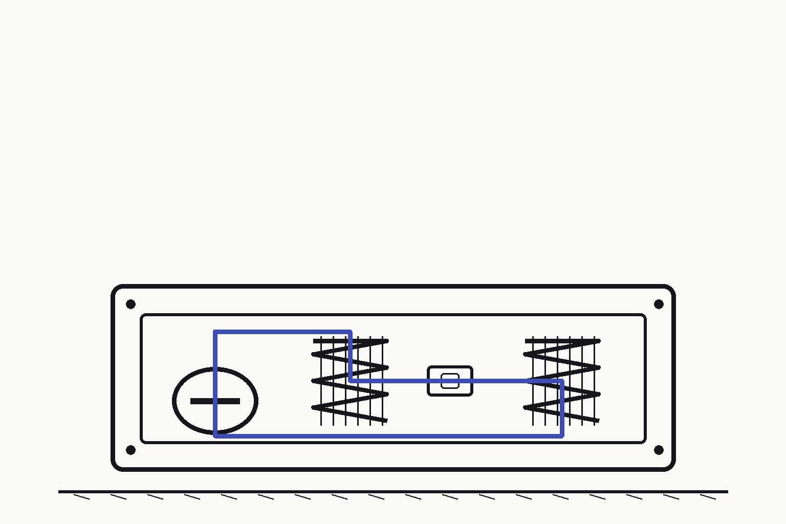 A sealed calorimeter chamber containing one compact refrigerant loop, with a compressor, condenser coil, expansion restriction, and evaporator coil drawn as plain hardware — The chamber measures heat moved around one closed refrigerant loop