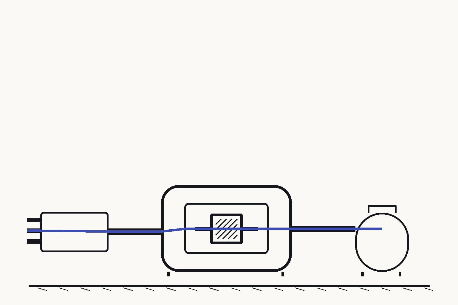 A methane catalyst coupon mounted inside a small flow reactor, with an inlet manifold and one downstream sampling vessel — The reactor tests conversion across the catalyst coupon before the downstream sample is collected