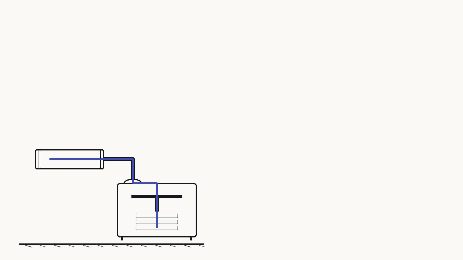 A compact battery-module assembly cell with one verified ceramic-pellet cartridge feeding a precise stack press, the rest of the factory floor is empty paper — The cartridge meters one qualified electrolyte pellet into each cell stack